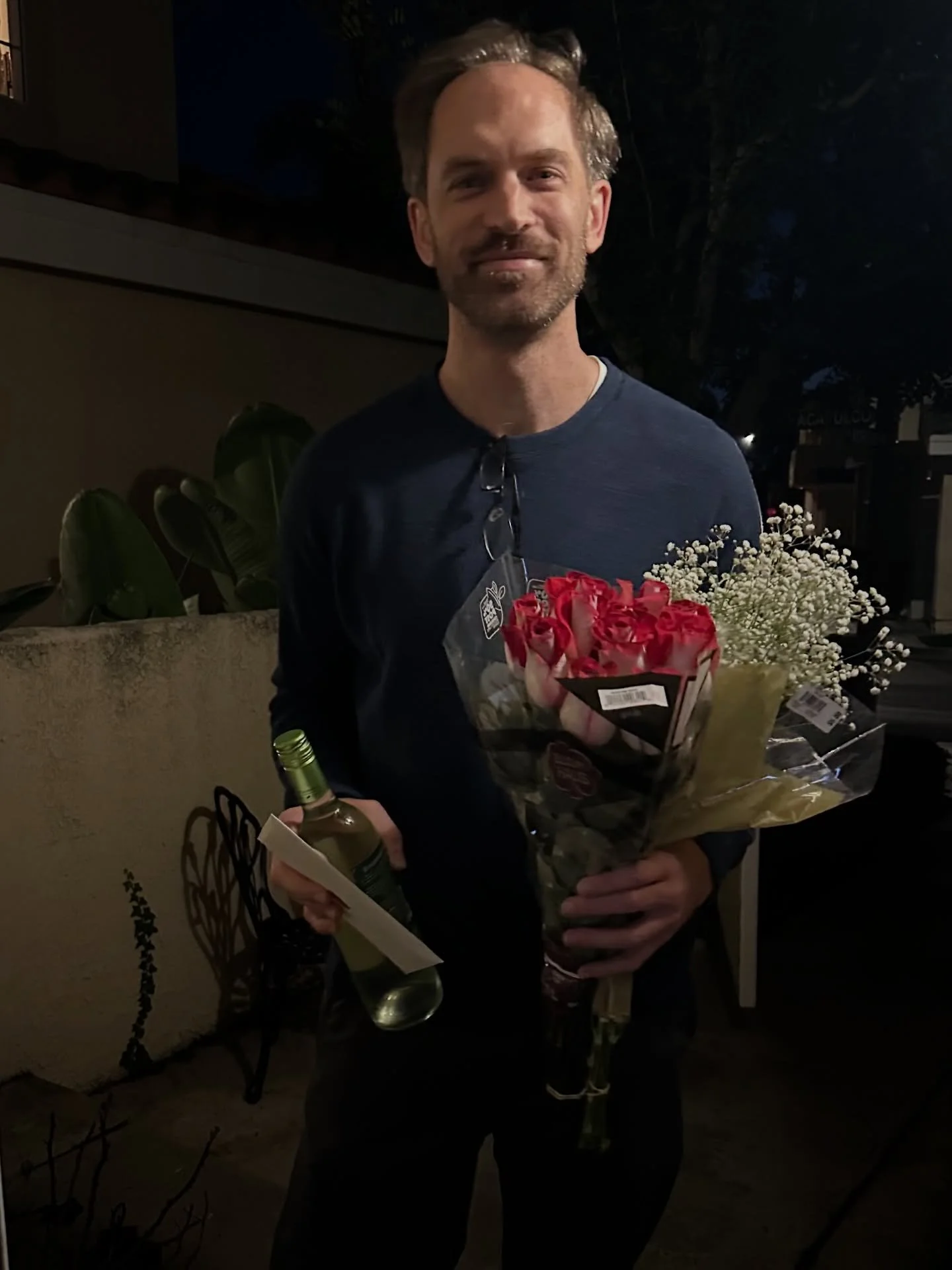 I heard a knock at the door&hellip;

That&rsquo;s odd, I thought. And ran down the stairs.

I opened the door and there he was standing.
My jaw dropped.

He said, &ldquo;2 years ago I knocked on your door for the first time, suit on, flowers in hand,