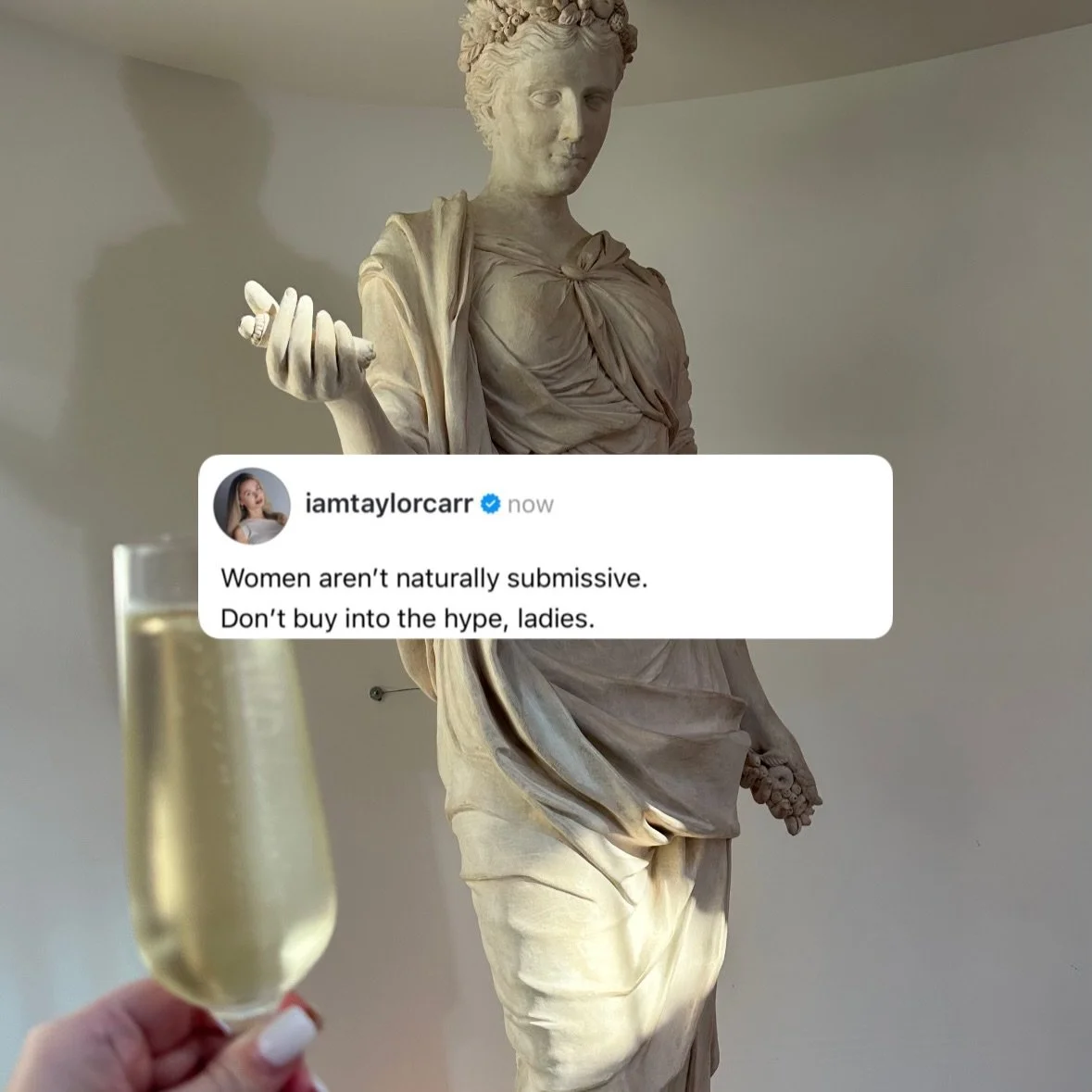 Men who want a submissive woman are going to be left behind in the new paradigm. 🥂

&ldquo;But i want to be a submissive woman&rdquo;
Ask yourself why.

Submission is only hott in the bedroom, when he&rsquo;s safe enough in your day to day life to m