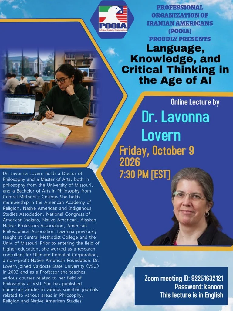 Photo of flyer for lecture about Language, Knowledge, and Critical Thinking in the Age of AI
