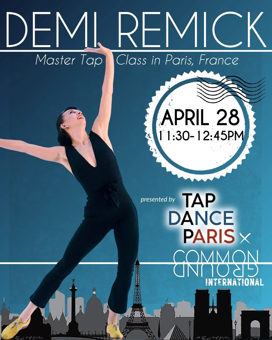 We are very excited to announce that Common Ground is going international as we co-present @demi_remi in Paris with @tapdanceparis on April 28th from 11:30-12:45 at Studio Bleu, located at 7 rue des Petites &Eacute;curies. Visit www.tapdanceparis.com