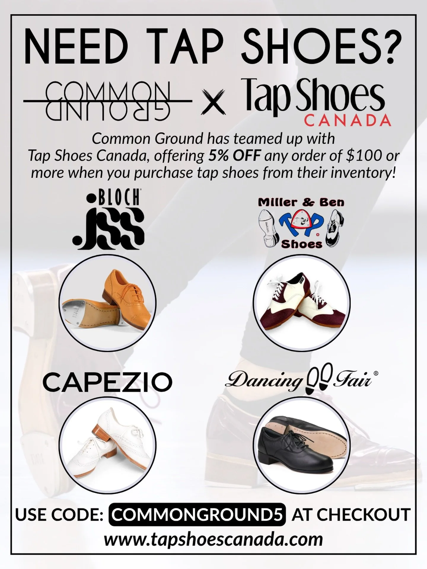 Take advantage of our discount code through @tapshoescanada right now!  Click our link in bio or visit www.tapshoescanada.com. They have over 2,500 pairs of tap shoes to choose from, including the new orange JSams🧡 Shipping and tax info below. 

A t