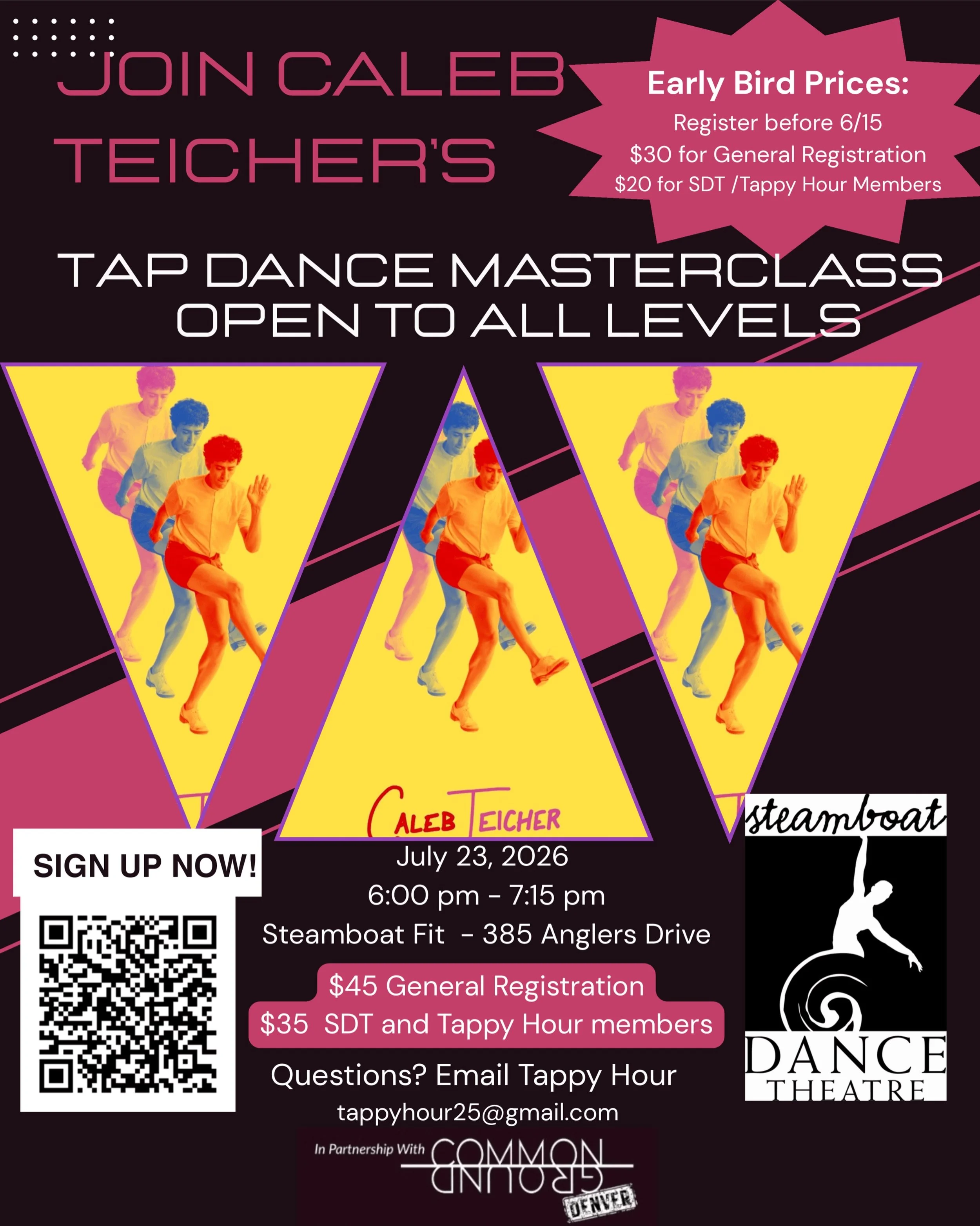 Common Ground is partnering with @steamboatdance and @tappyhoursteamboat in bringing a special masterclass with @calebteicher to Steamboat Springs on July 23rd. Don&rsquo;t miss the early-bird rate ending soon! Sign up by clicking our bio or visiting