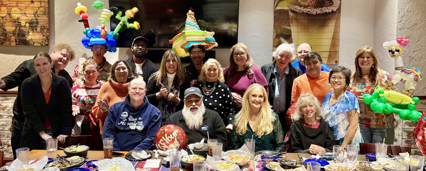 DFW Clowns “R” Us alley members gather for a picture at the end of the banquet.