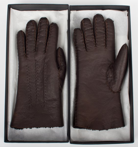 GLOVES IN BRONZE BROWN LAMBSKIN WITH FLEECE LINING 440495