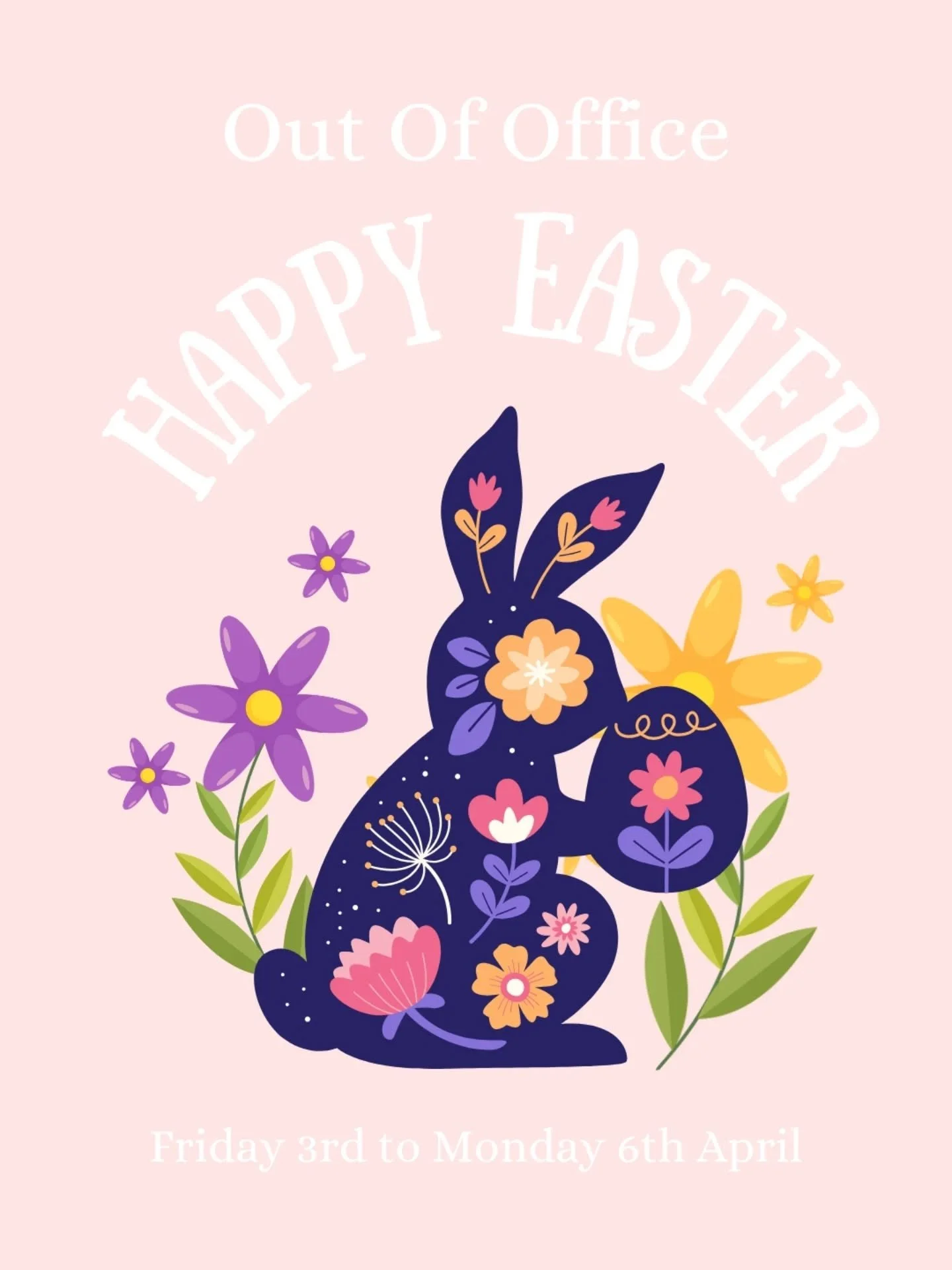 Out of office for the long weekend.

I&rsquo;m taking a little break to soak up some family time, fresh air and all the Easter goodness. Emails and messages will be replied to when I&rsquo;m back.

Wishing you a safe, happy and chocolate-filled Easte