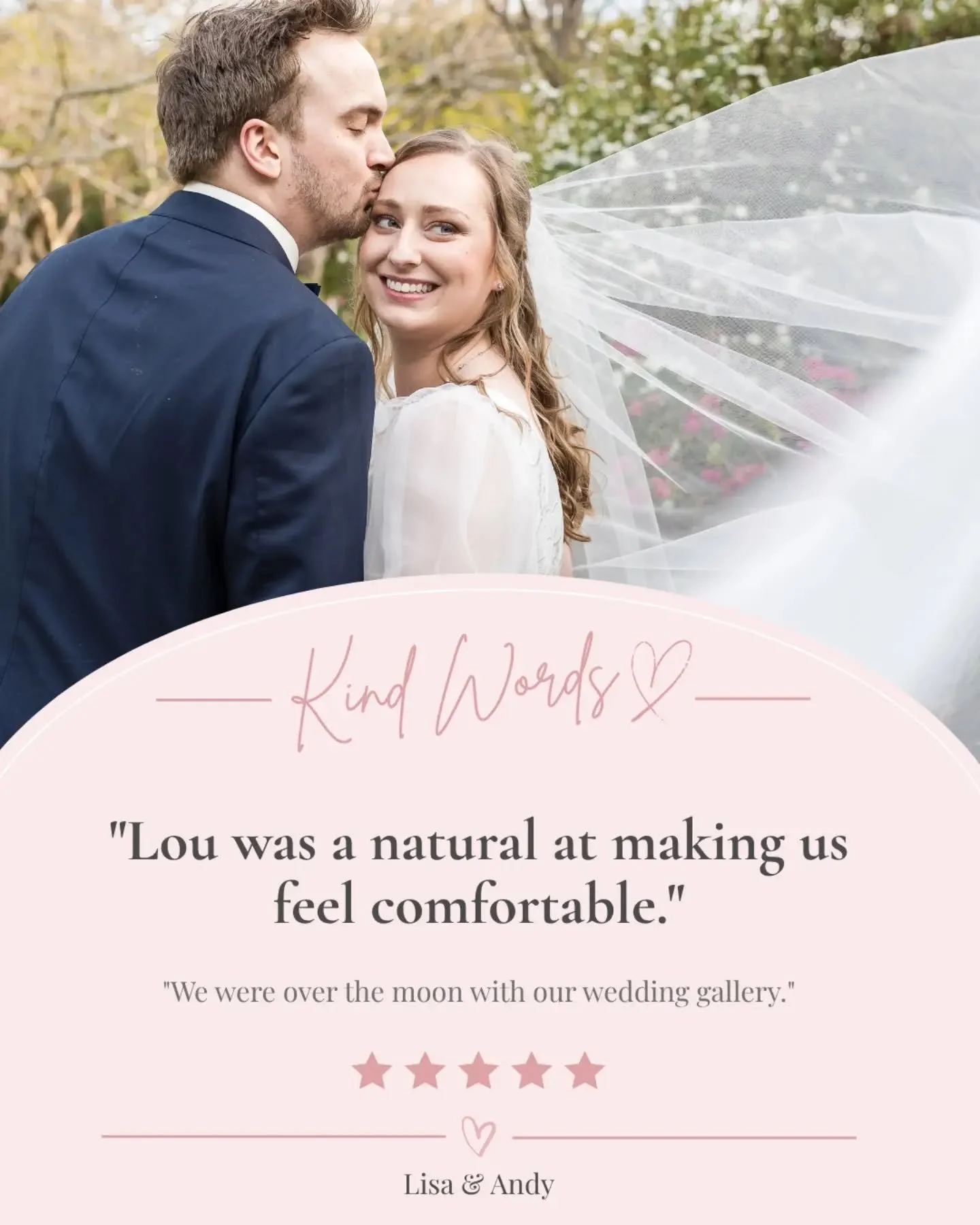 When Lisa &amp; Andy left this review, one sentence really stood out to me...

"Lou is a natural at making us feel comfortable."

Because that's exactly how I want every couple to feel.

Your wedding day shouldn't feel like one big photosho