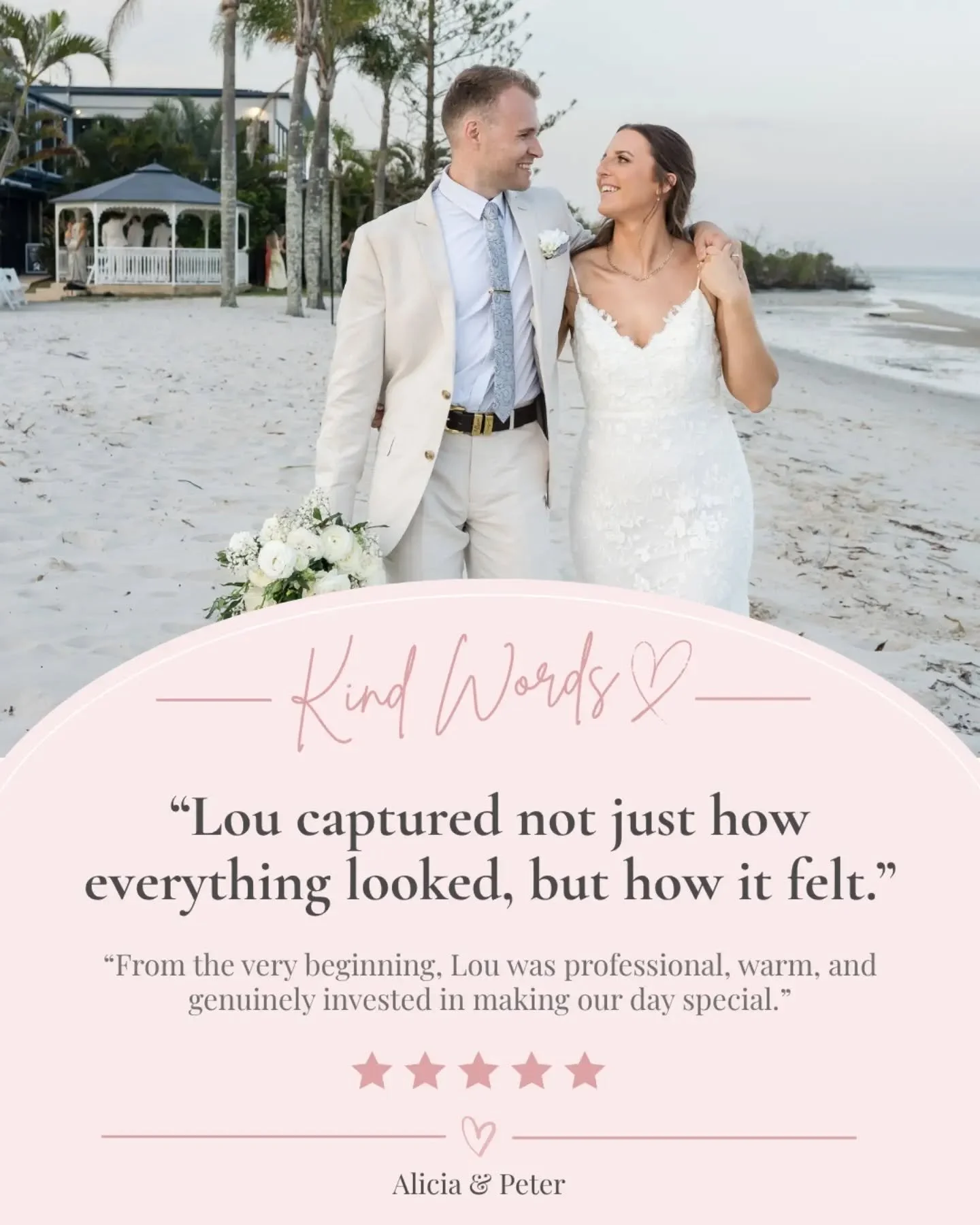 Ohhh this was a FUN one!

Alicia &amp; Peter&rsquo;s Caloundra Power Boat Club wedding had a big bridal party, lots of laughs and plenty of personality.

But this line from their review really got me:

&ldquo;Lou captured not just how everything look