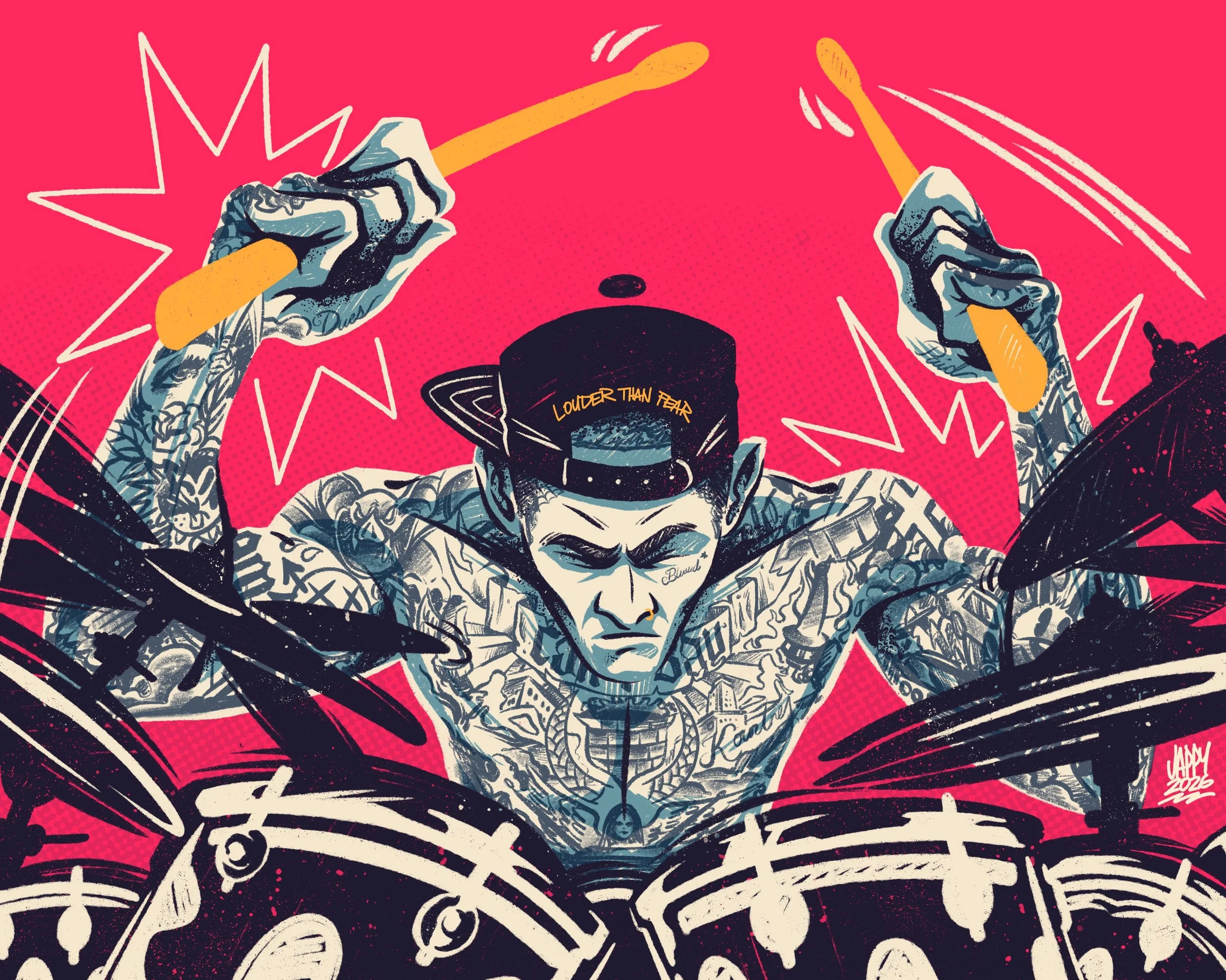 Travis Barker Illustration from Hulu Louder Than Fear