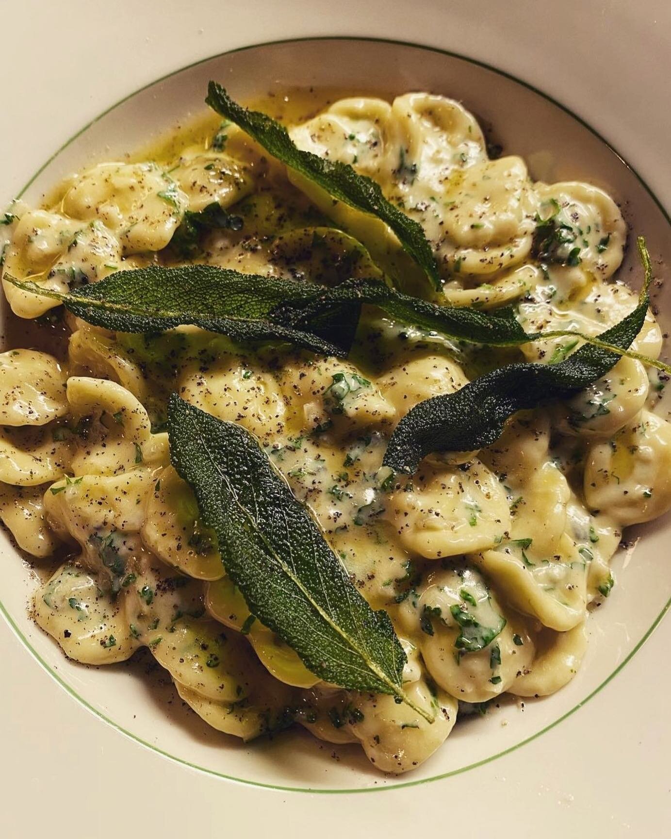 Orecchiette pasta with asparagus, Parmesan cheese, sage &amp; browned butter!!
Can be found at @chez_rinos

📸 @chez_rinos