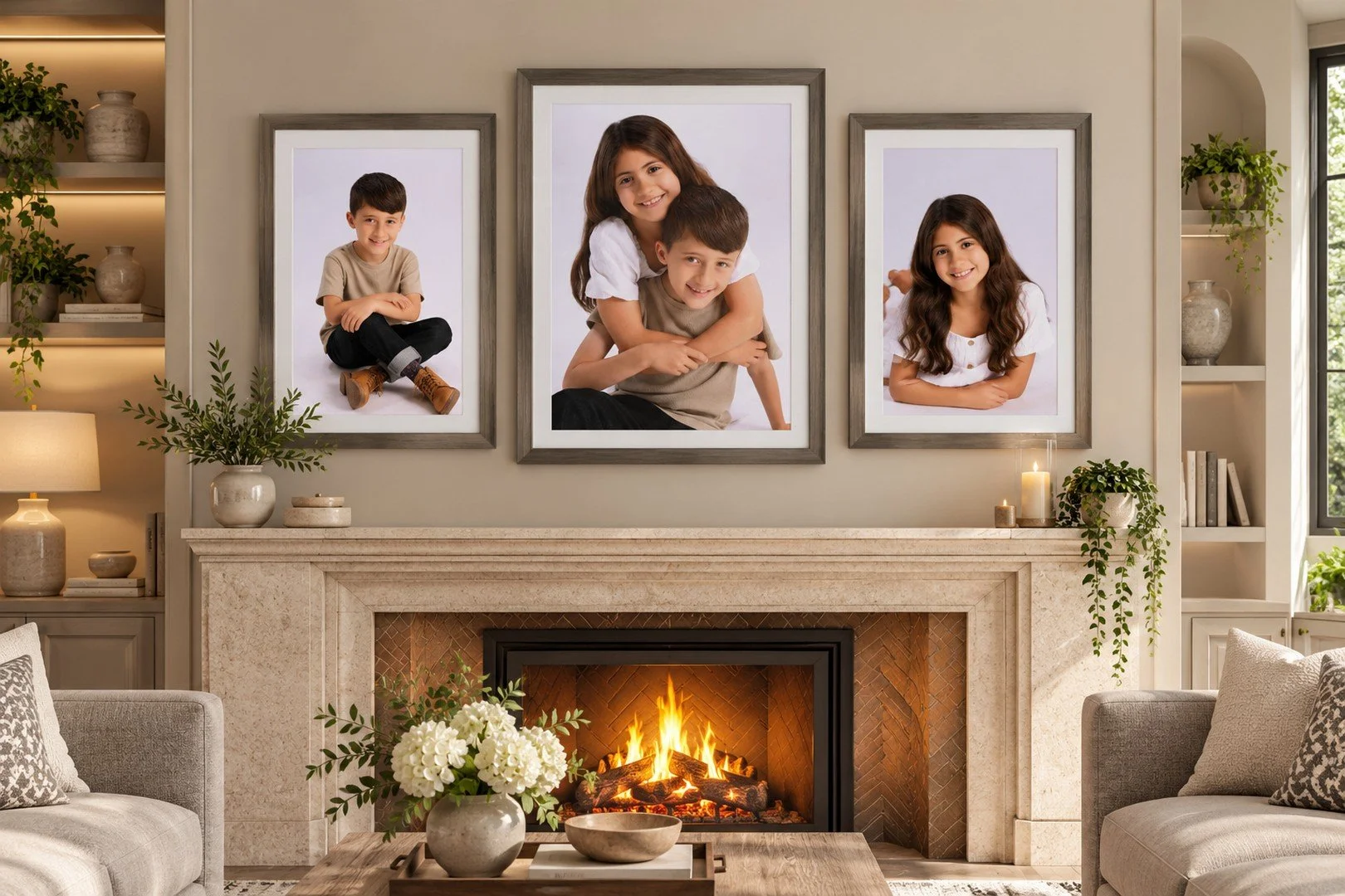 Cosy Family Portraits Above the Fireplace.jpg