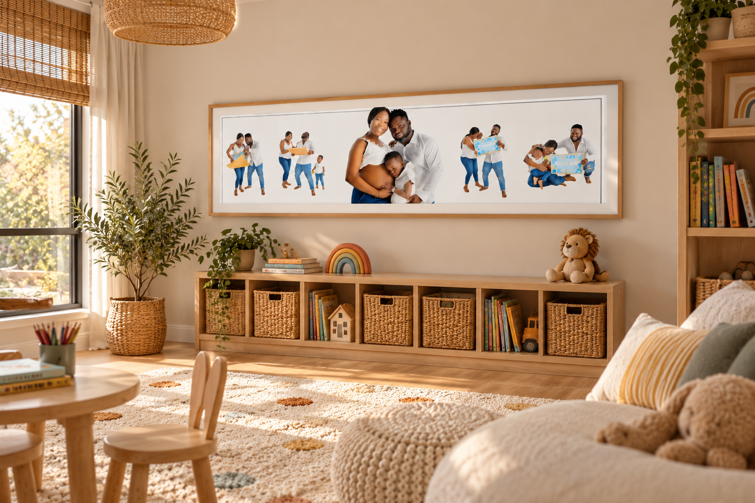 Sunlit Scandinavian Playroom with Family Collage.png