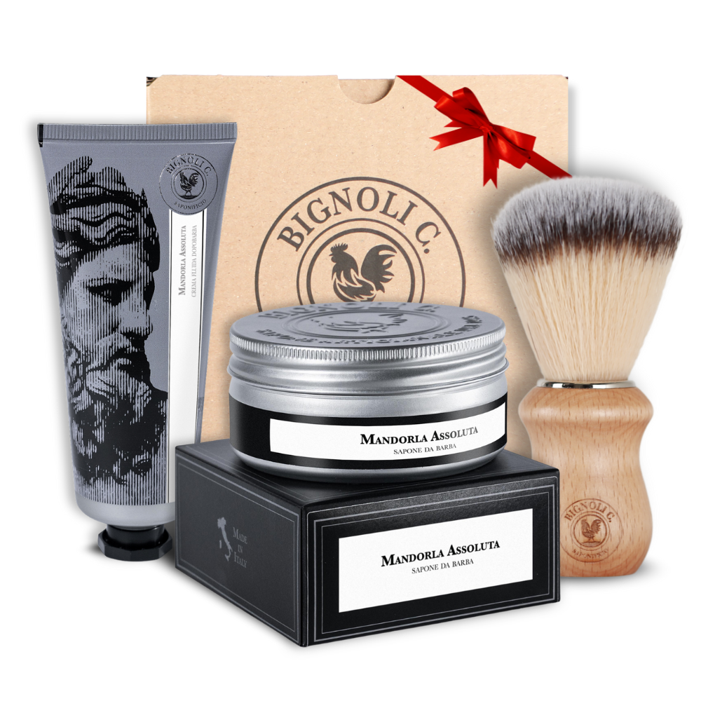 Kit Barba Mandorla - Sapone da Barba 175g + Crema Dopobarba 75ml + Pennello