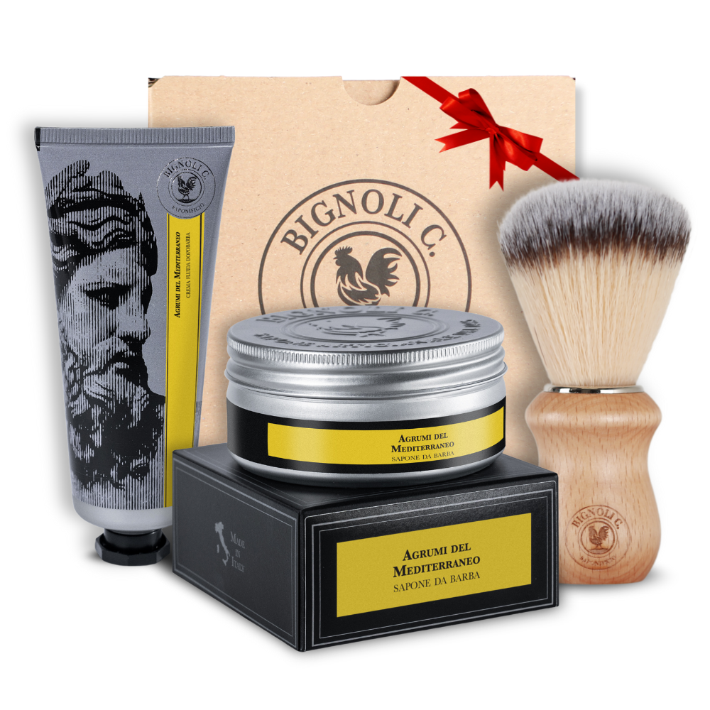 Kit Barba Agrumi - Sapone da Barba 175g + Crema Dopobarba 75ml + Pennello