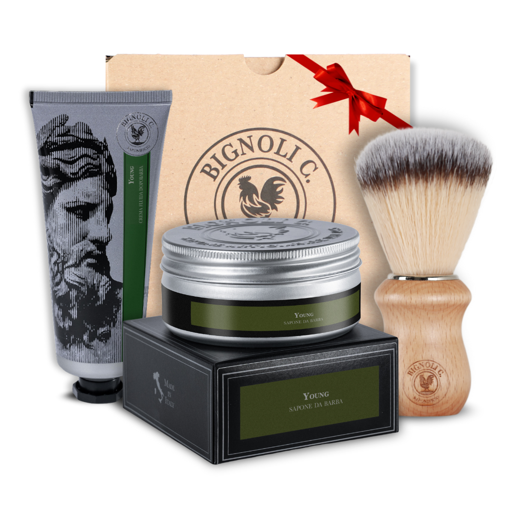 Kit Barba Young - Sapone da Barba 175g + Crema Dopobarba 75ml + Pennello
