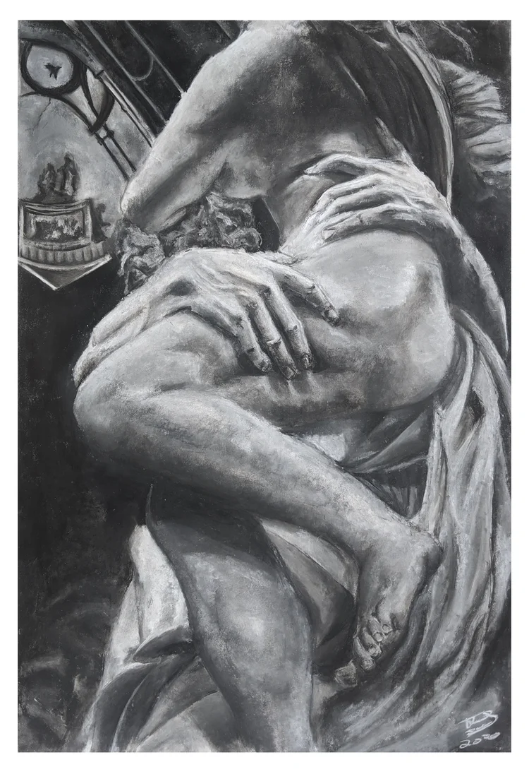 Charcoal study of a marble sculpture