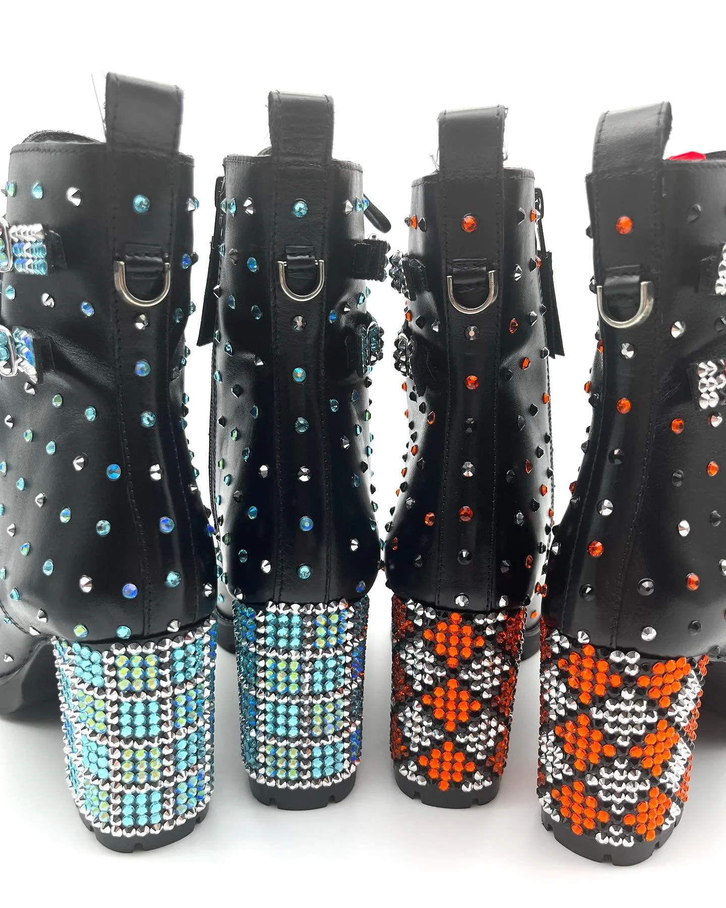 &bull; Handcrafted Heels &bull;

Take a look at these custom pairs of boots, inspired by the Teal Alt and Orange Alt Boots. By using a variety of styles and colours of crystal which achieved this breathtaking finish.

&bull; SS20 Crystals in Labrador