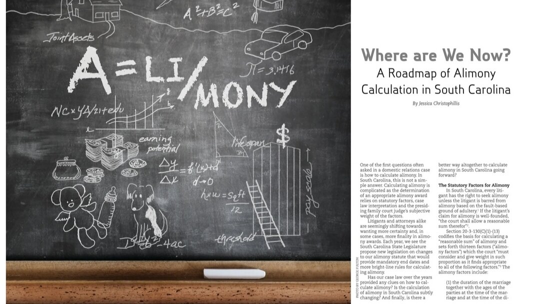 Make sure you check out Jessica's most recent article in this month's South Carolina Lawyer magazine: Where are We Now? A Roadmap of Alimony Calculation in South Carolina⁣⁣Click the link in our bio to read the full article. 
.
.
. 
#cglawsc #greenvil