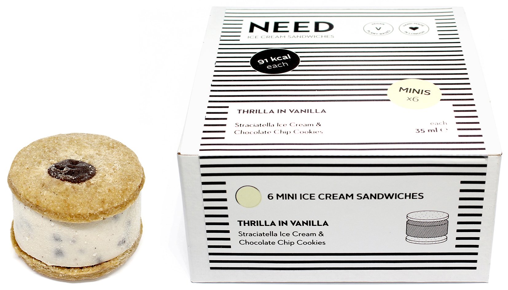 MINI THRILLA IN VANILLA (vanilla ice cream with chocolate splinters + choc chip cookies / 6 pcs, only 91 kcal each) (v)