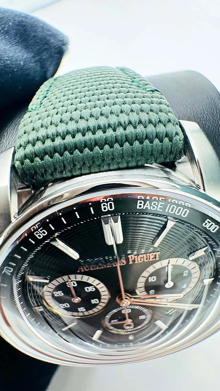 Audemars Piguet Code 11.59 26393ST green dial, angled view