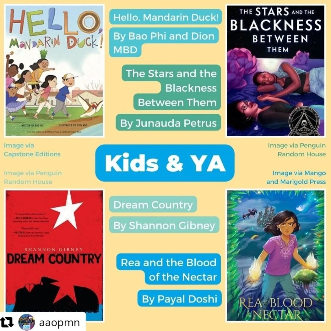 Absolutely delighted to see REA AND THE BLOOD OF THE NECTAR on the Summer Reading list curated by the Asian American Organizing Project of Minnesota focusing on Minnesotan BIPOC and APIDA creators.

There are 16 fabulous book recommendations for your