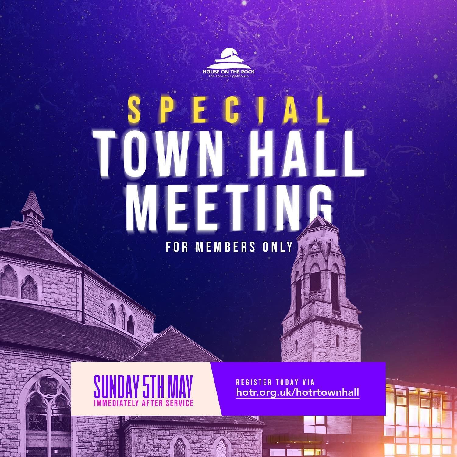 Hey there, valued member of the House!

Just a friendly reminder to mark your calendar for the HOTR Town hall on Sunday, the 5th of May 2024, right after the service at The Rock Tower.

It&rsquo;s not just a meeting&mdash;it&rsquo;s a chance to dive 