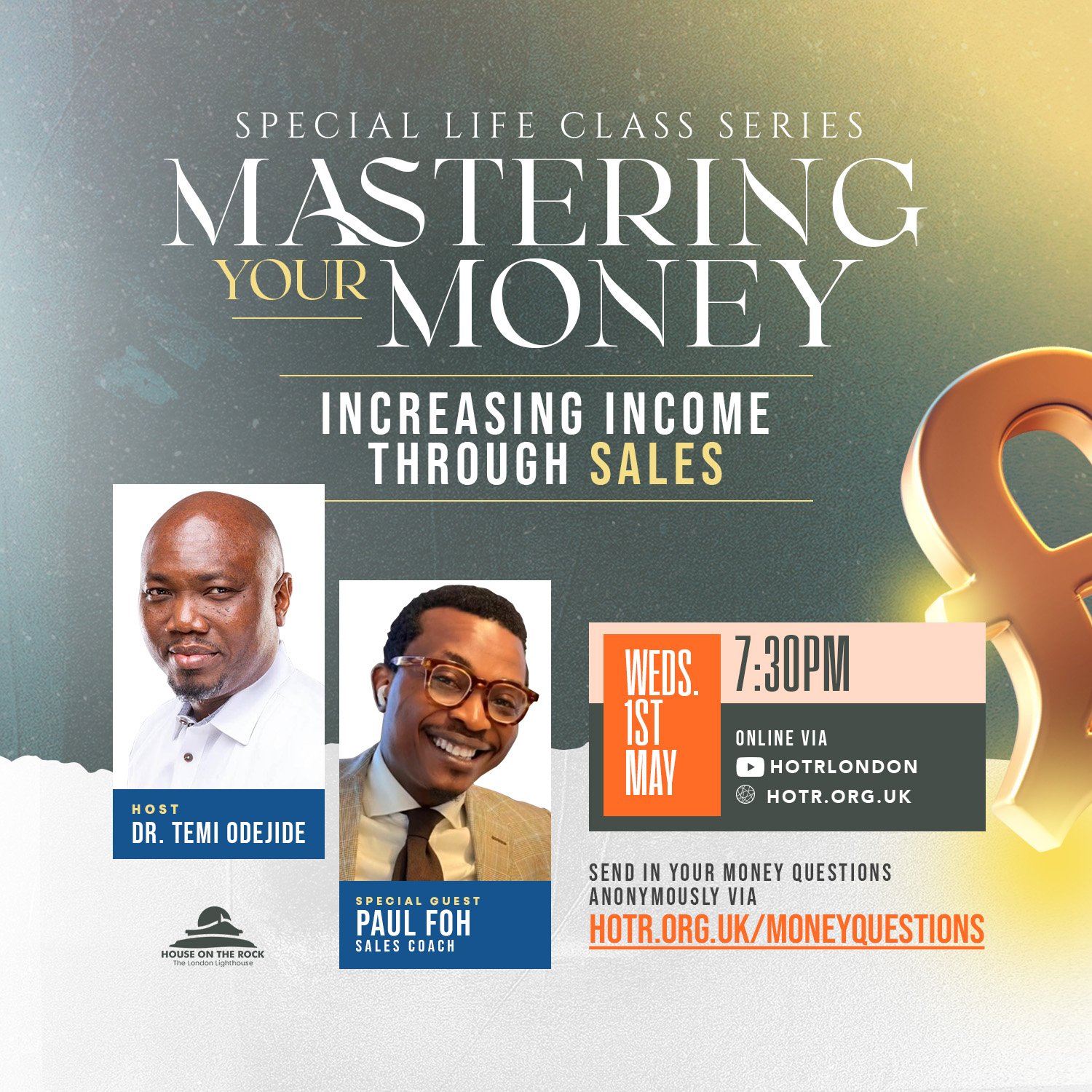 It's the final week of our &quot;Mastering Your Money&quot; Life Class and we're going to be finishing with Sales. Everyone's selling something, even if you're no aware you are. So in this week's session we'll we hearing from Sales Coach, @paulfoh on