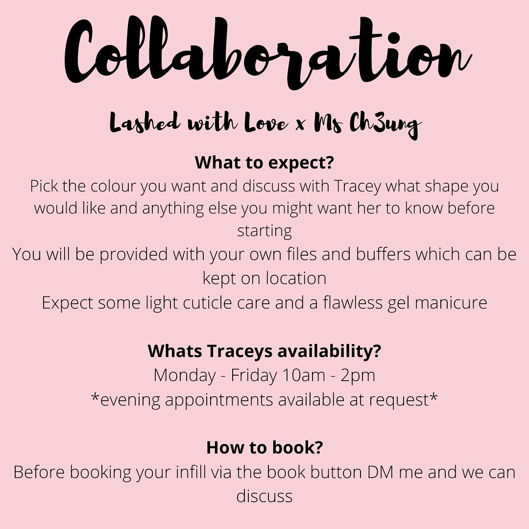 COLLABORATION TIME!!! 
DM TO BOOK
.
I&rsquo;m thrilled to announce Lashed with Loves first collaboration. 
.
Introducing, Ms Chung Nails! @ms_ch3ung 
.
With over 10 years in the nail game, Tracey is a perfectionist (and absolute sweetheart) who knows