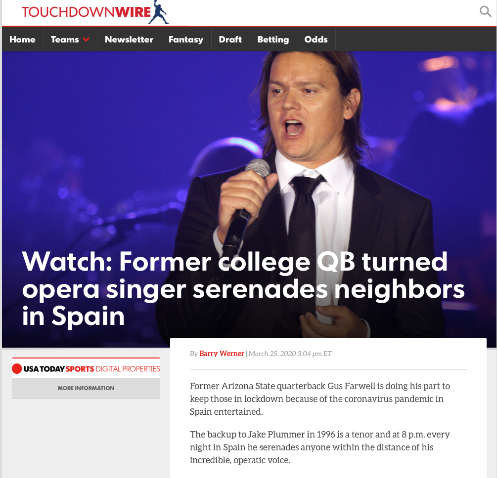 Watch: Former college QB turned opera singer serenades neighbors in Spain