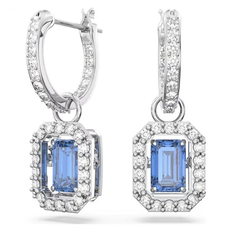Millenia drop earrings, Octagon cut, Blue, Rhodium plated.jpg