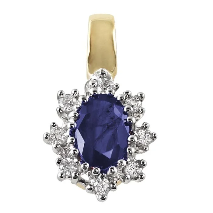 Diamond and blue sapphire cluster pendant    Diamond and blue sapphire cluster pendant , available in 9ct, 18ct white and yellow gold. Total diamond weight available 0.08ct.     Price from £225