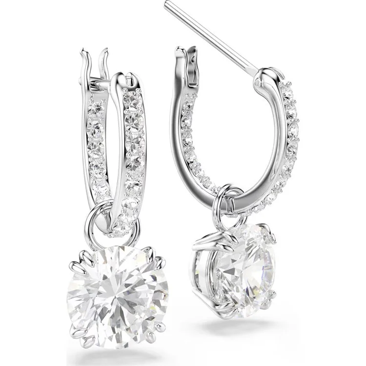 Constella drop earrings, Round cut, White, Rhodium plated.jpg