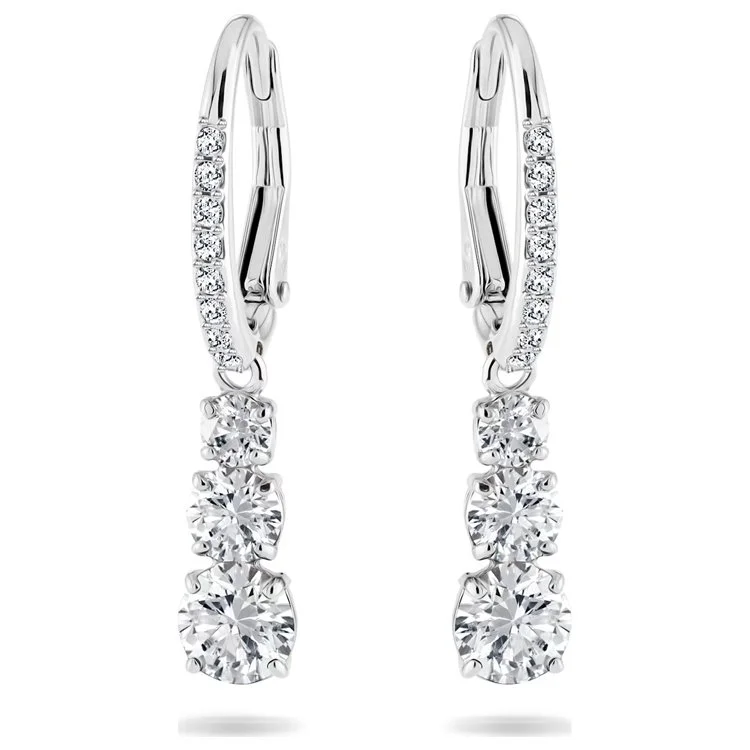 Attract Trilogy hoop earrings, Round cut, White, Rhodium plated.jpg
