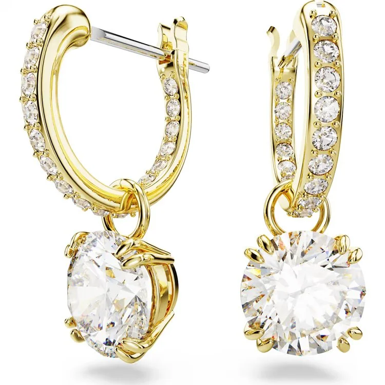 Constella drop earrings, Round cut, White, Gold-tone plated.jpg