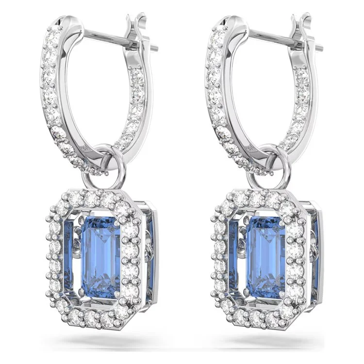 Millenia drop earrings, Octagon cut, Blue, Rhodium plated 1.jpg
