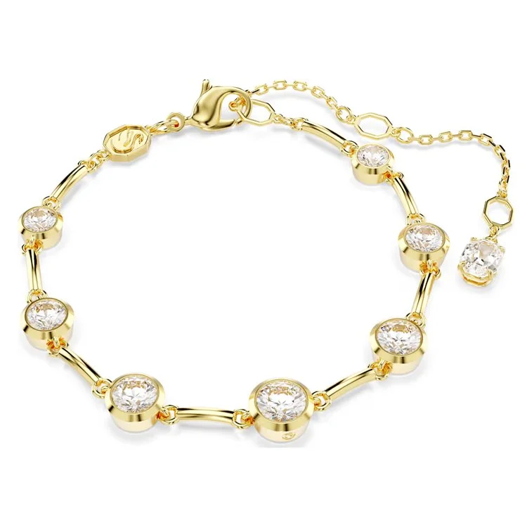 Imber Tennis bracelet, Mixed round cuts, White, Gold-tone plated.jpg