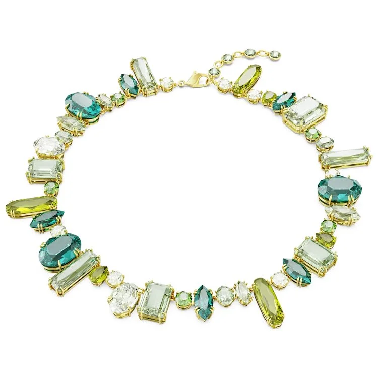 Gema necklace, Mixed cuts, Green, Gold-tone plated.jpg