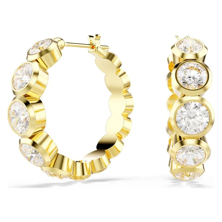 Imber hoop earrings, Round cut, White, Gold-tone plated.jpg