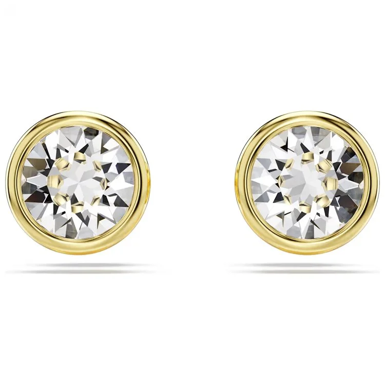 Imber stud earrings, Round cut, White, Gold-tone plated.jpg