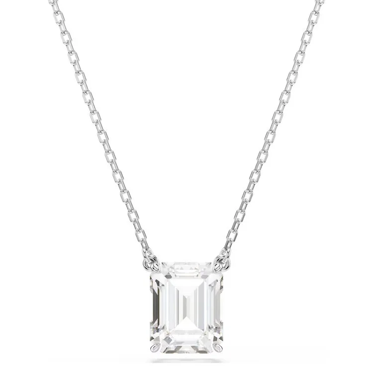 Stilla pendant, Octagon cut, White, Rhodium plated.jpg