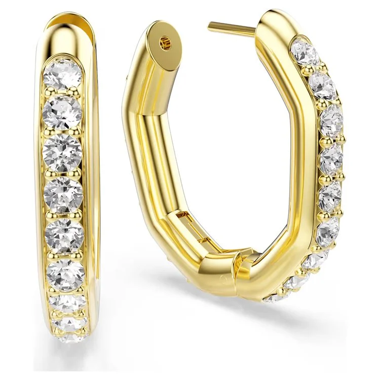 Dextera hoop earrings, Octagon shape, Round cut, White, Gold-tone plated1.jpg