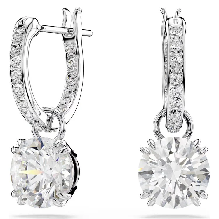 Constella drop earrings, Round cut, White, Rhodium plated 1.jpg