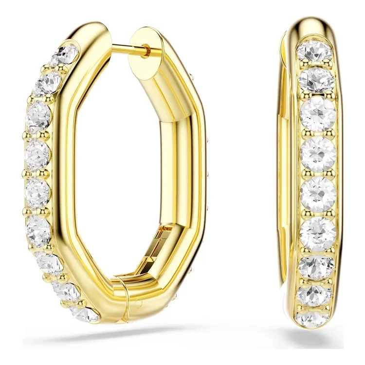 Dextera hoop earrings, Octagon shape, Round cut, White, Gold-tone plated.jpg