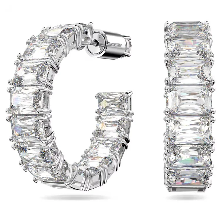 Millenia hoop earrings, Octagon cut, White, Rhodium plated.jpg