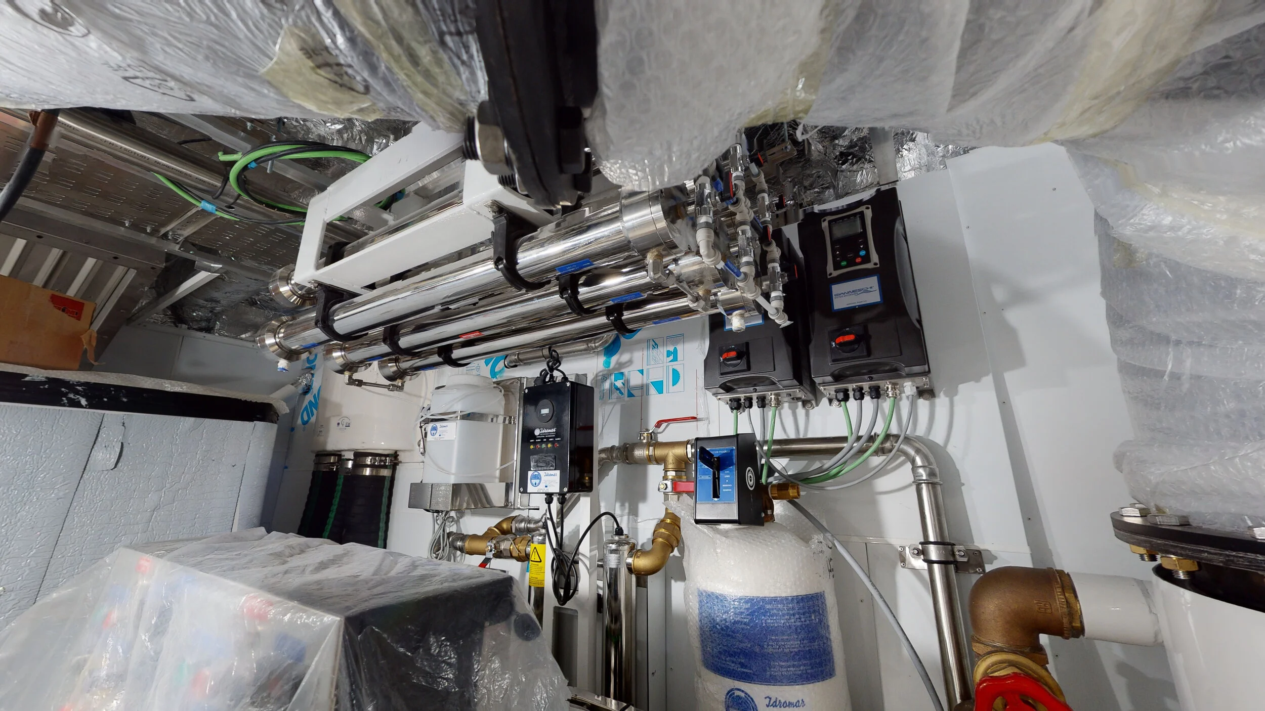 All three main engines installed, exhaust mufflers to be connected