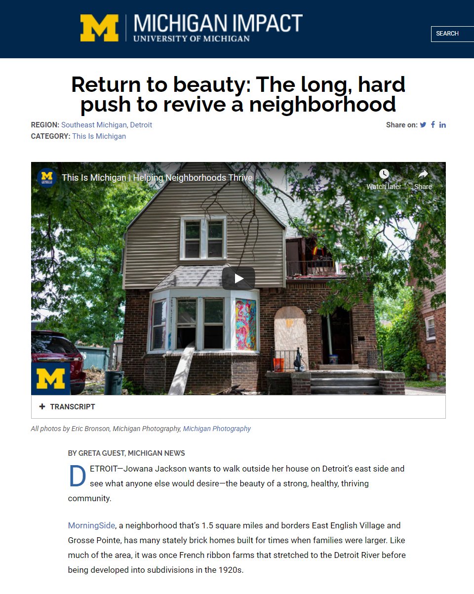 University of Michigan Follow-Up Report: Stabilizing Morningside