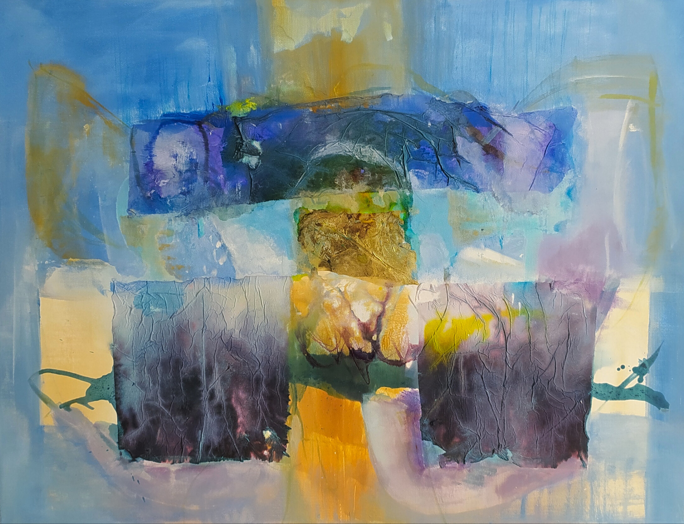 Abstract painting: elements resembling a scale, original art by Malta artist Rosette Bonello..