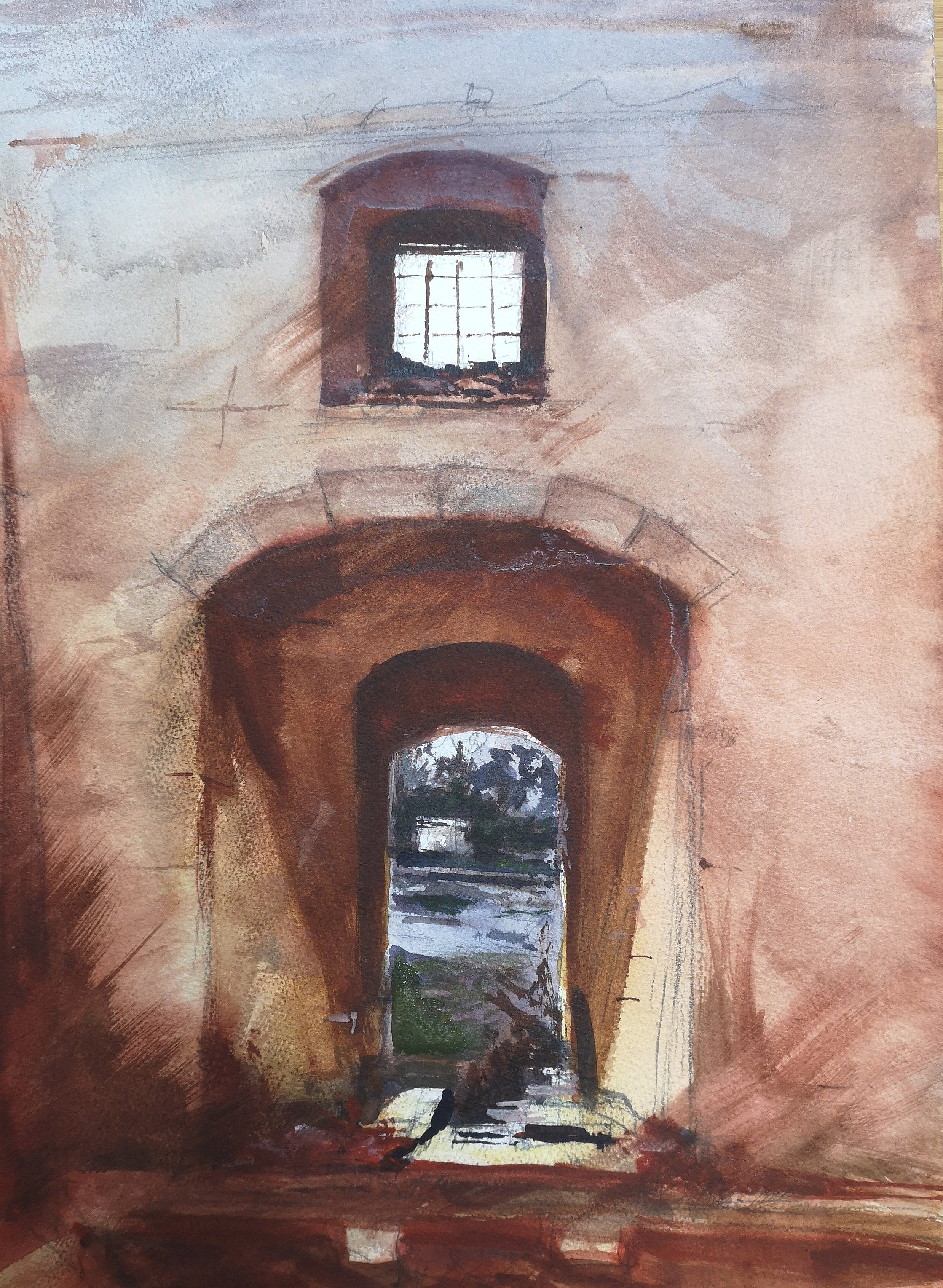 Abandoned building Malta countryside, watercolour fine art piece on online gallery.