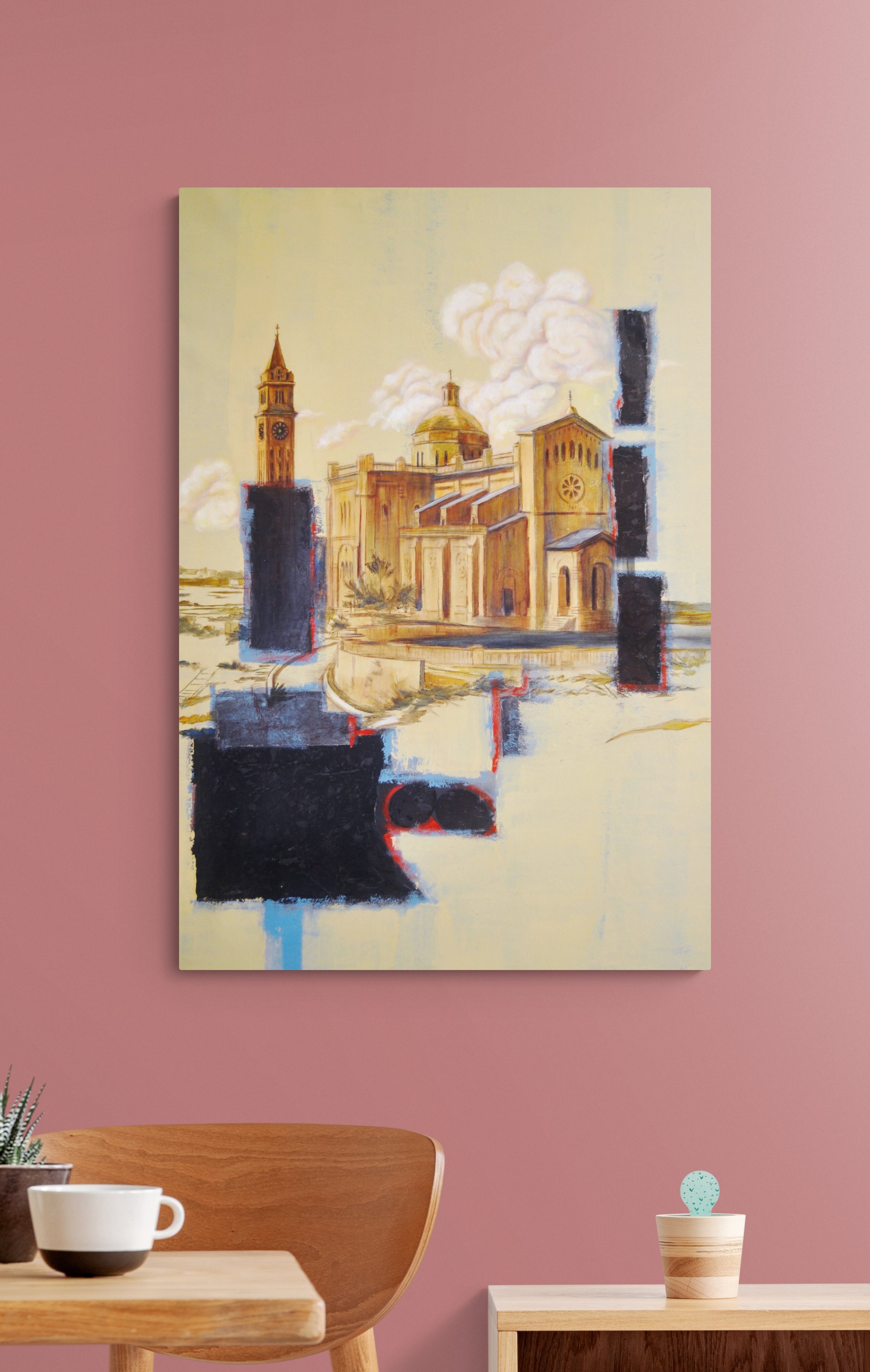 Ta Pinu on peach coloured wall in dining room interior