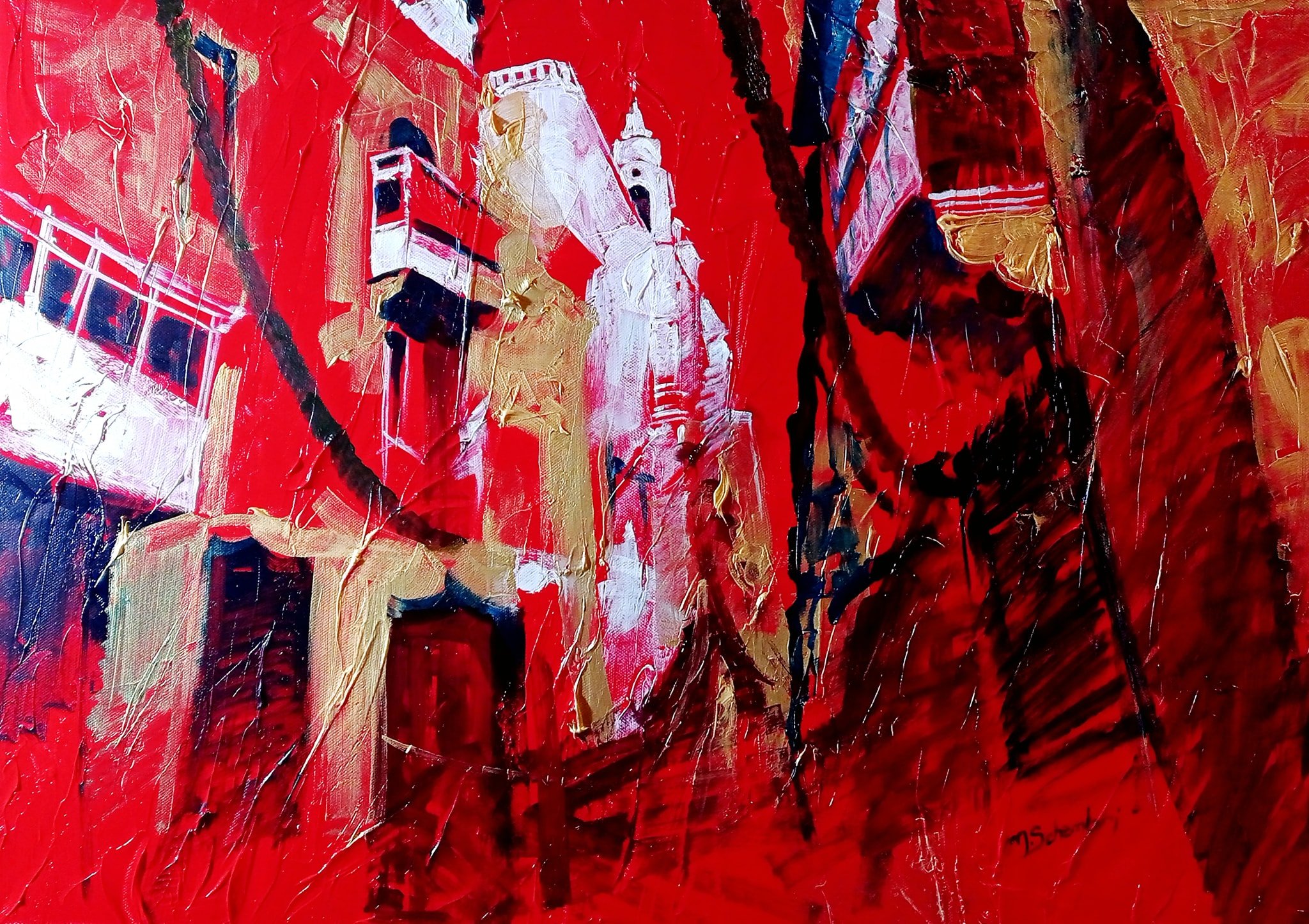 streestcape painted with bright red by Mark Schembri