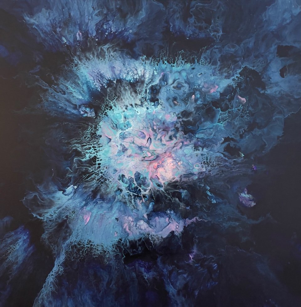 Fine art abstract artwork for sale, big bang explosion with acrylics.